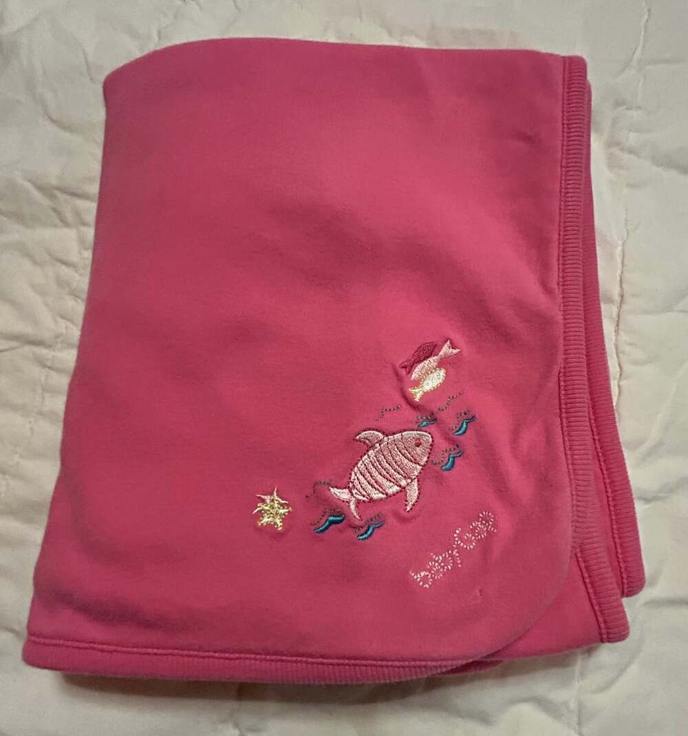 Baby Gap Dark Pink Cotton and striped Baby Blanket with fish